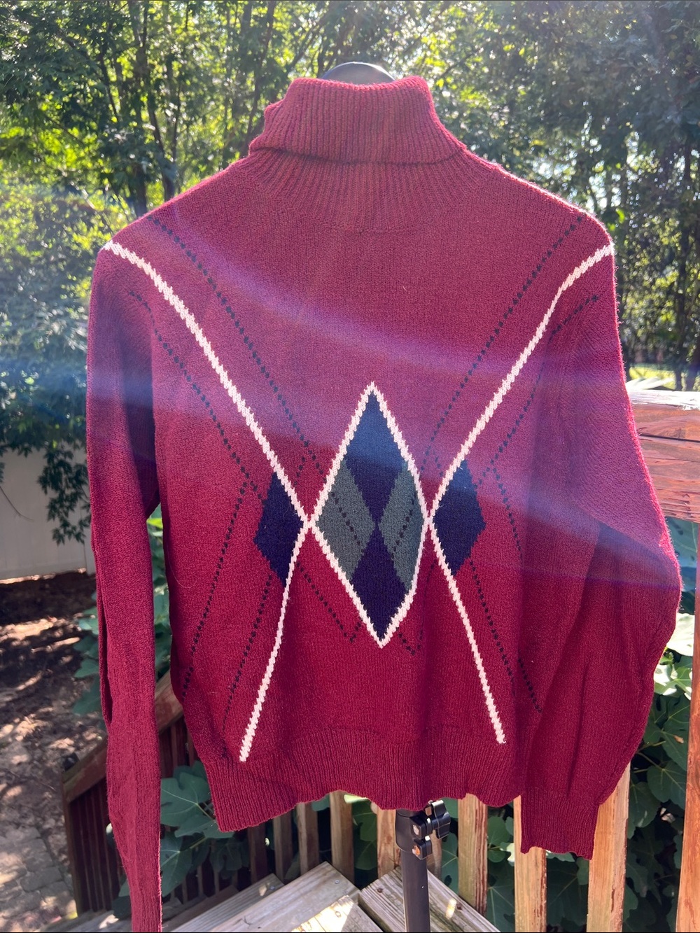 VINTAGE Van Heusen for Her Maroon Argyle Turtleneck Sweater